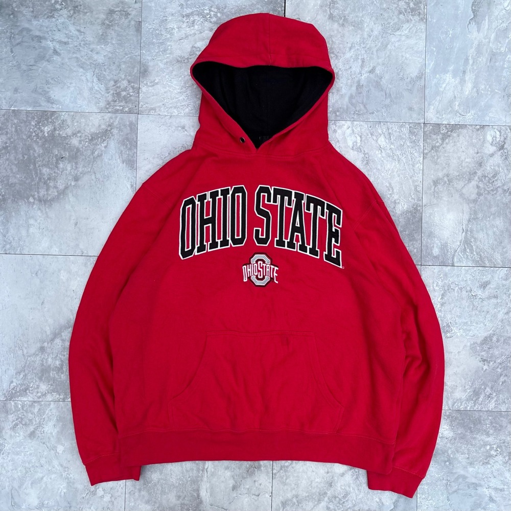 Vintage Champion Ohio State Buckeyes Hoodie Mens XL Red Spellout Sweatshirt OSU